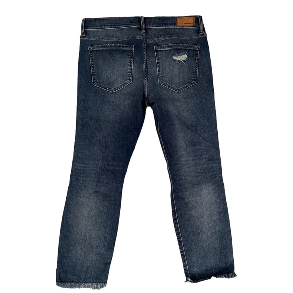 Express Mid Rise Medium Wash Ripped Raw Hem Skinny Ankle Jeans 8S - Picture 4 of 6